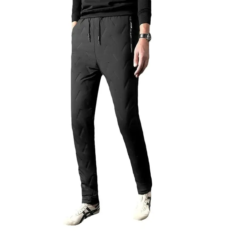 Men's Warm Fleece Lined Cotton Pants Black Plus Size - Image 5