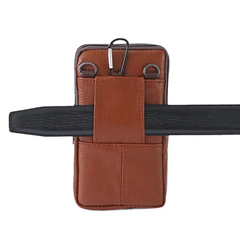 Men's Brown Leather Crossbody Phone Bag with Zipper Compartment - Image 7