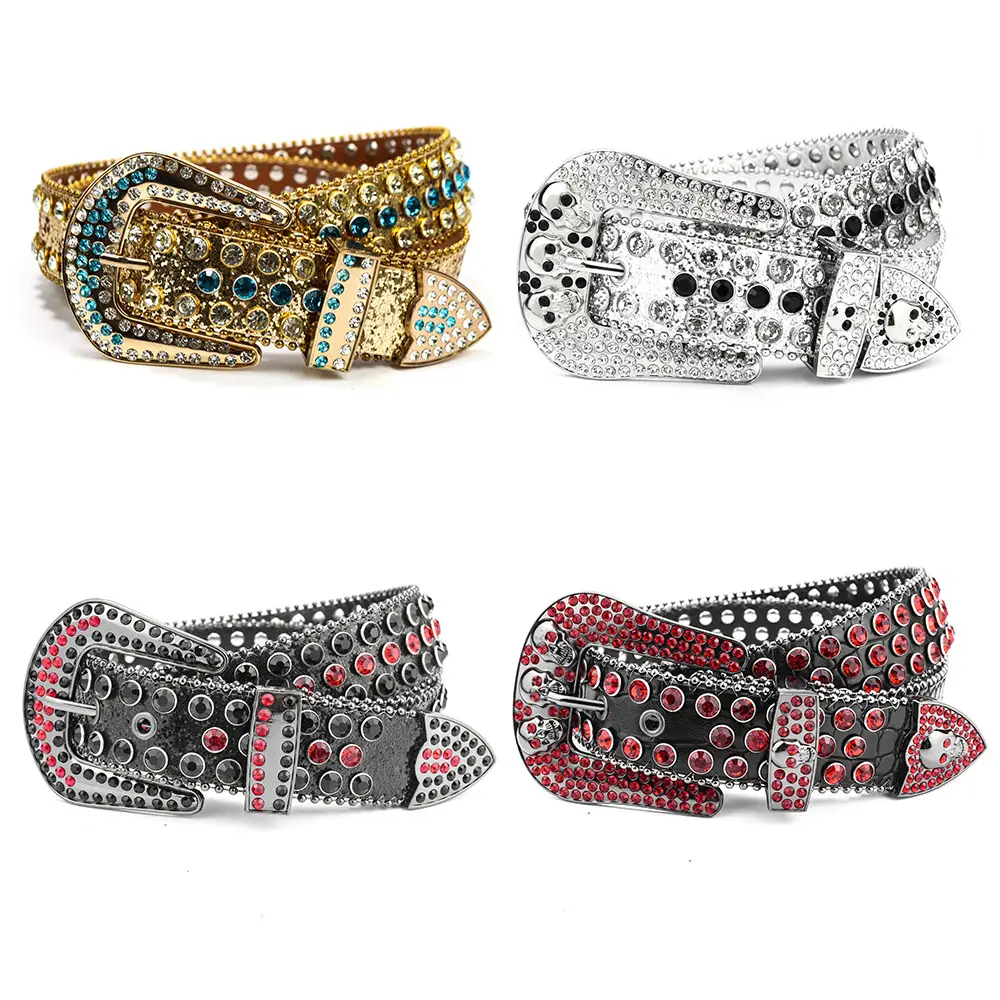 Women's Punk Diamond Pearl Belt Black Red - Image 13