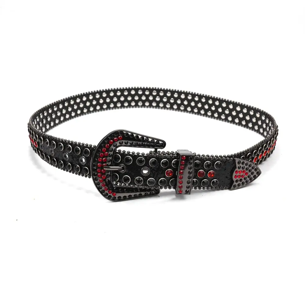 Women's Punk Diamond Pearl Belt Black Red - Image 10