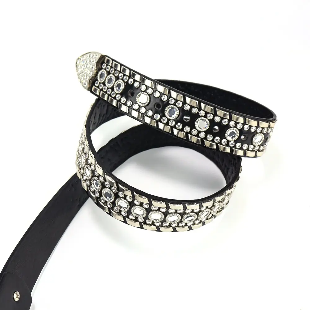 Women's Punk Diamond Pearl Belt Black Red - Image 14