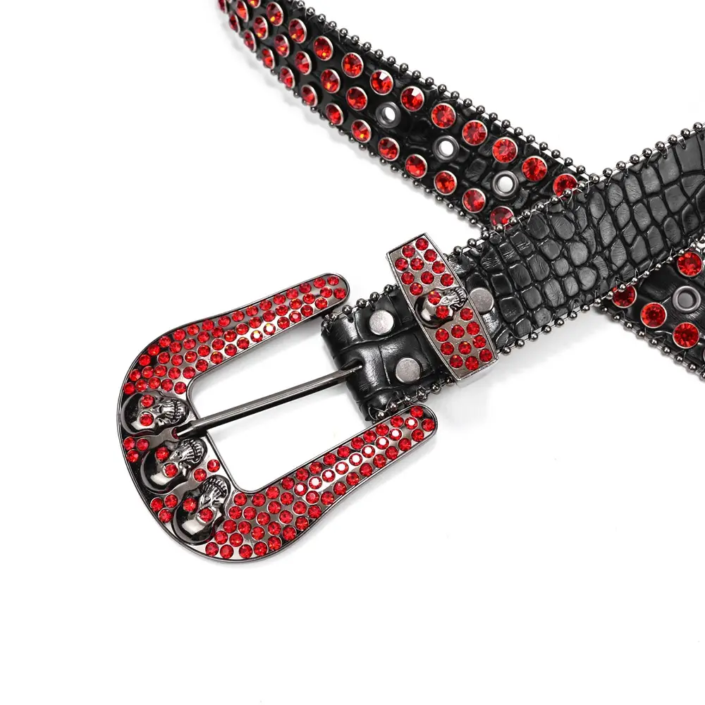 Women's Punk Diamond Pearl Belt Black Red - Image 15