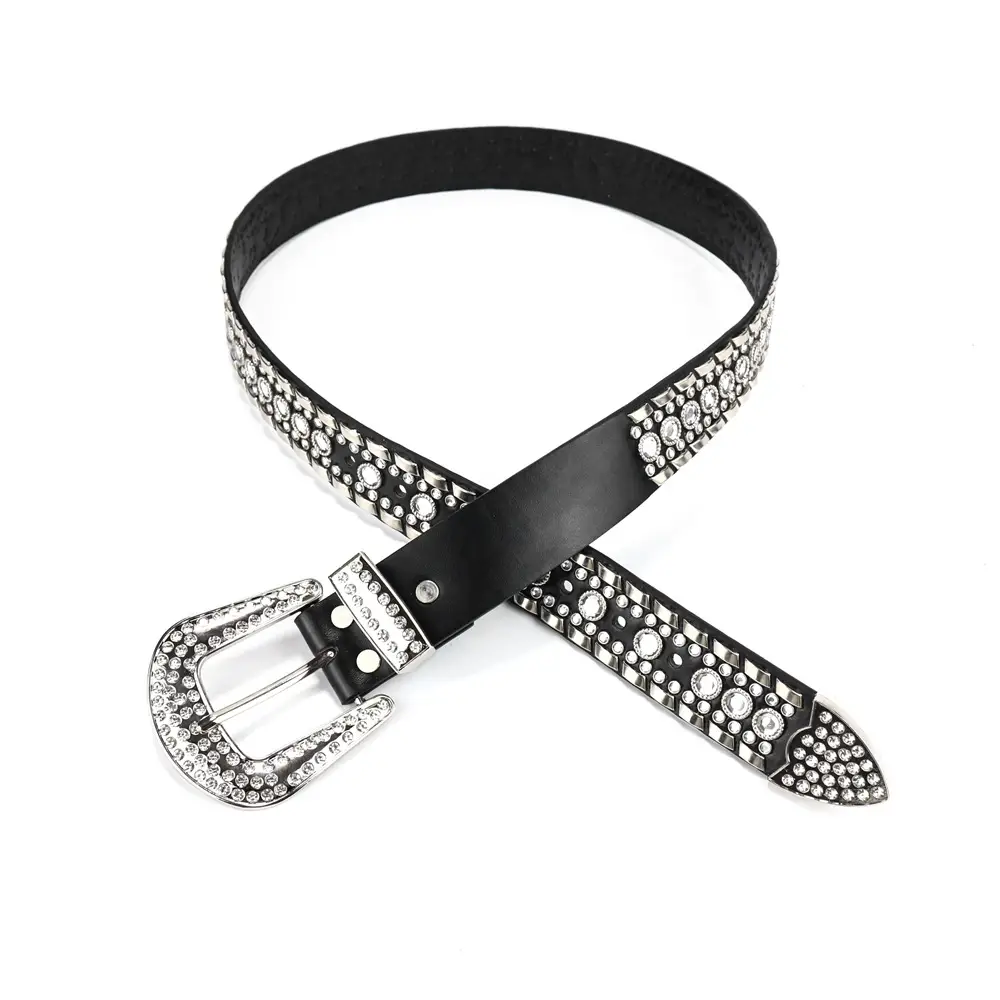 Women's Punk Diamond Pearl Belt Black Red β feature 14