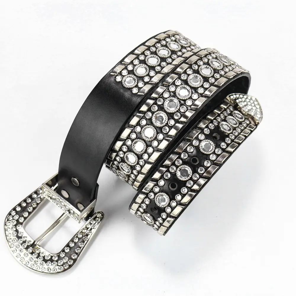 Women's Punk Diamond Pearl Belt Black Red β feature 15