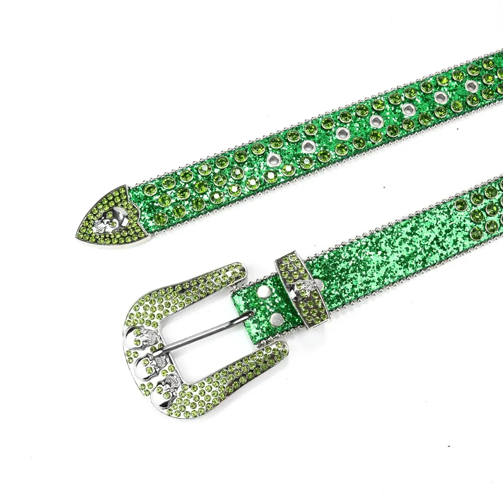 Women's Punk Diamond Pearl Belt Black Red β feature 24