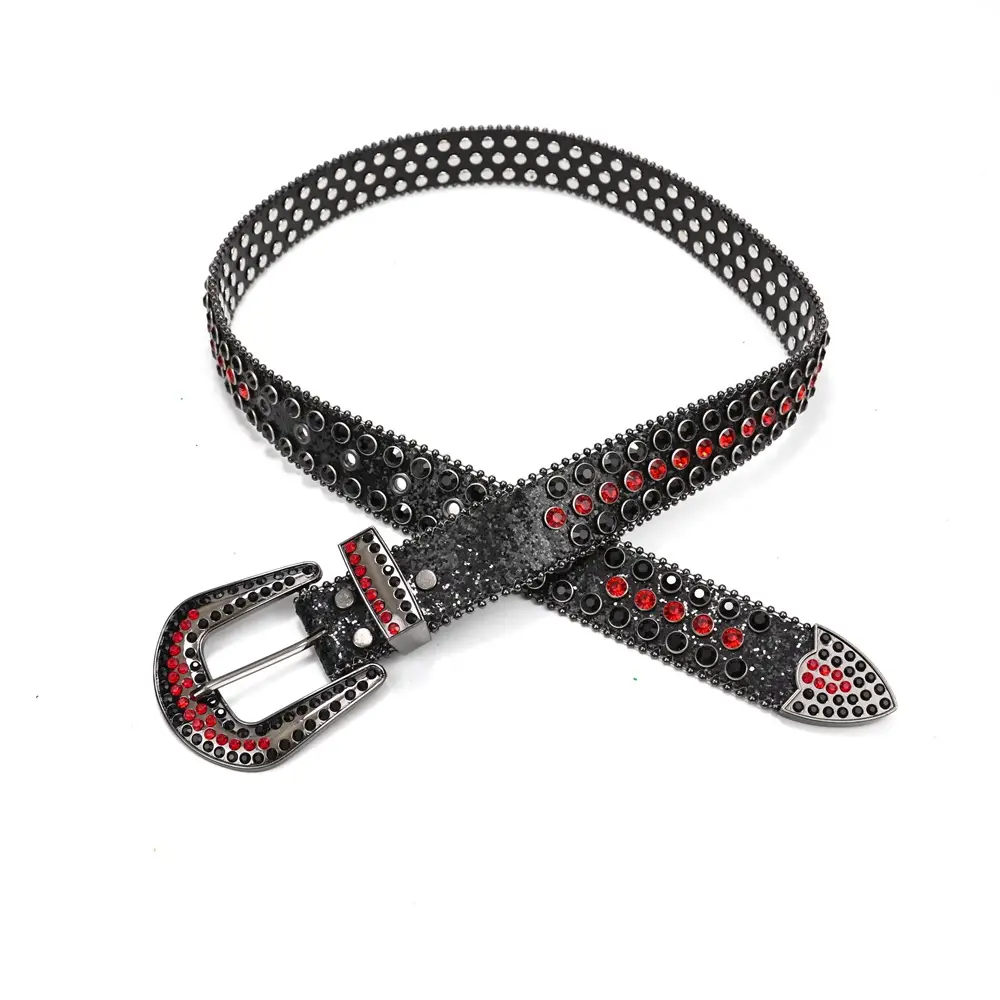 Women's Punk Diamond Pearl Belt Black Red β feature 33