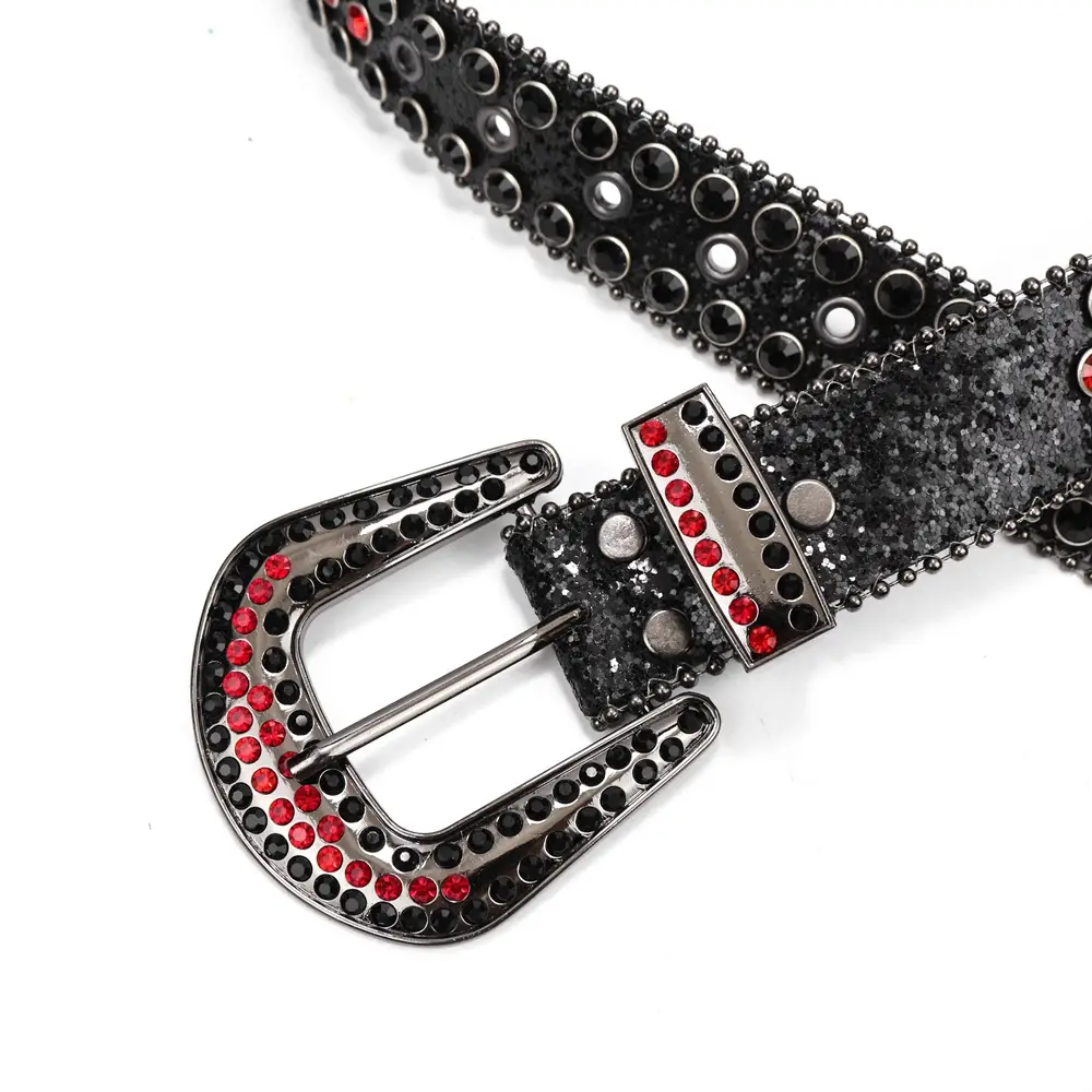 Women's Punk Diamond Pearl Belt Black Red β feature 34