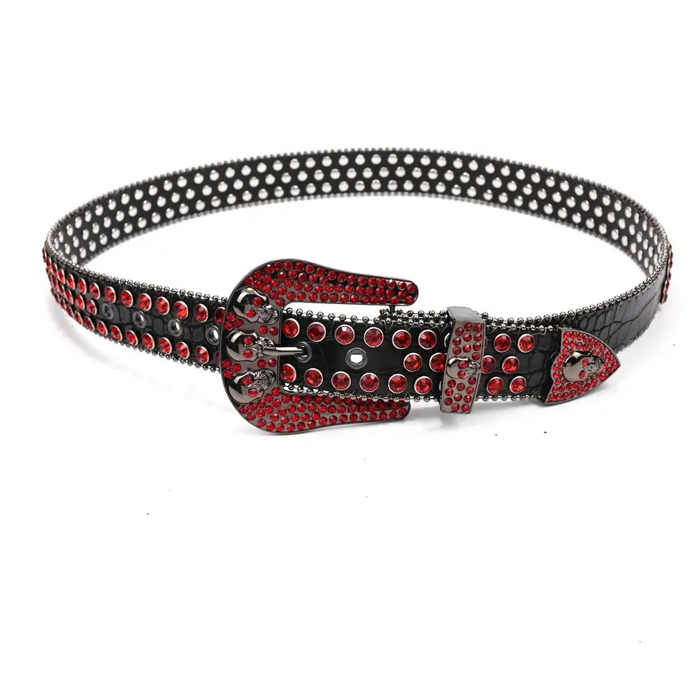 Women's Punk Diamond Pearl Belt Black Red β feature 35