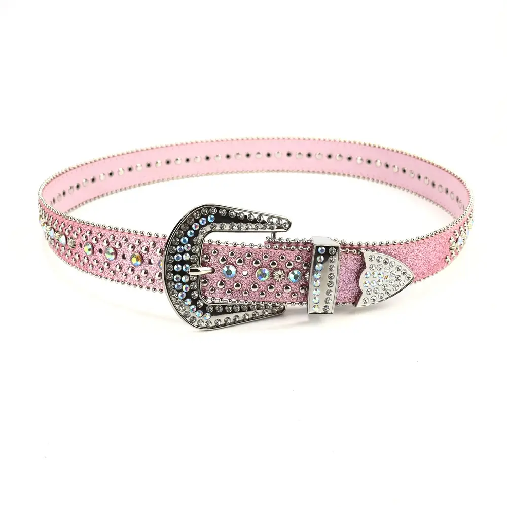 Women's Punk Diamond Pearl Belt Black Red β feature 6