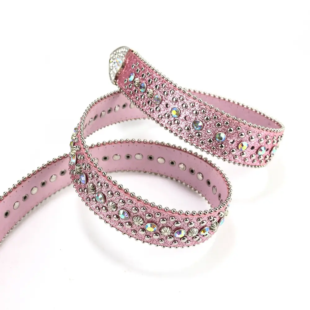 Women's Punk Diamond Pearl Belt Black Red β feature 7