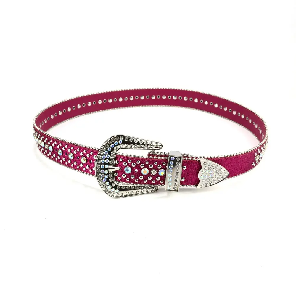 Women's Punk Diamond Pearl Belt Black Red β feature 8