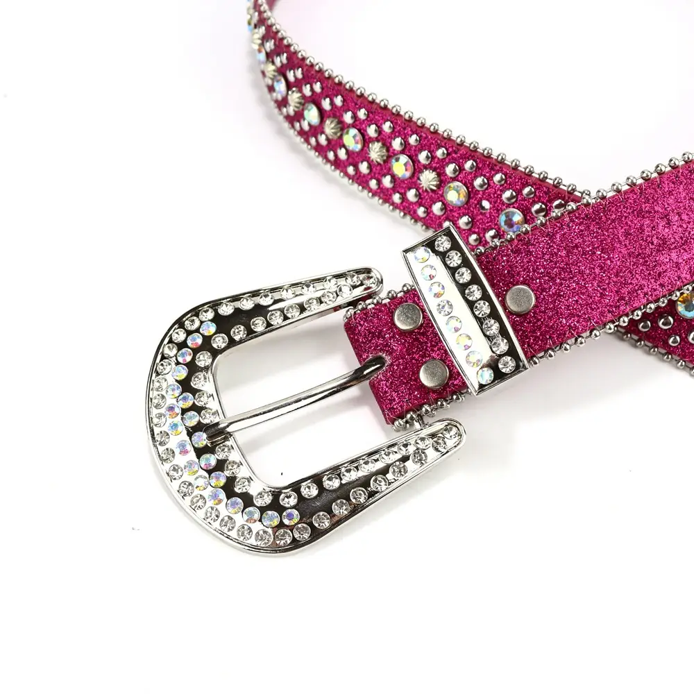 Women's Punk Diamond Pearl Belt Black Red β feature 9