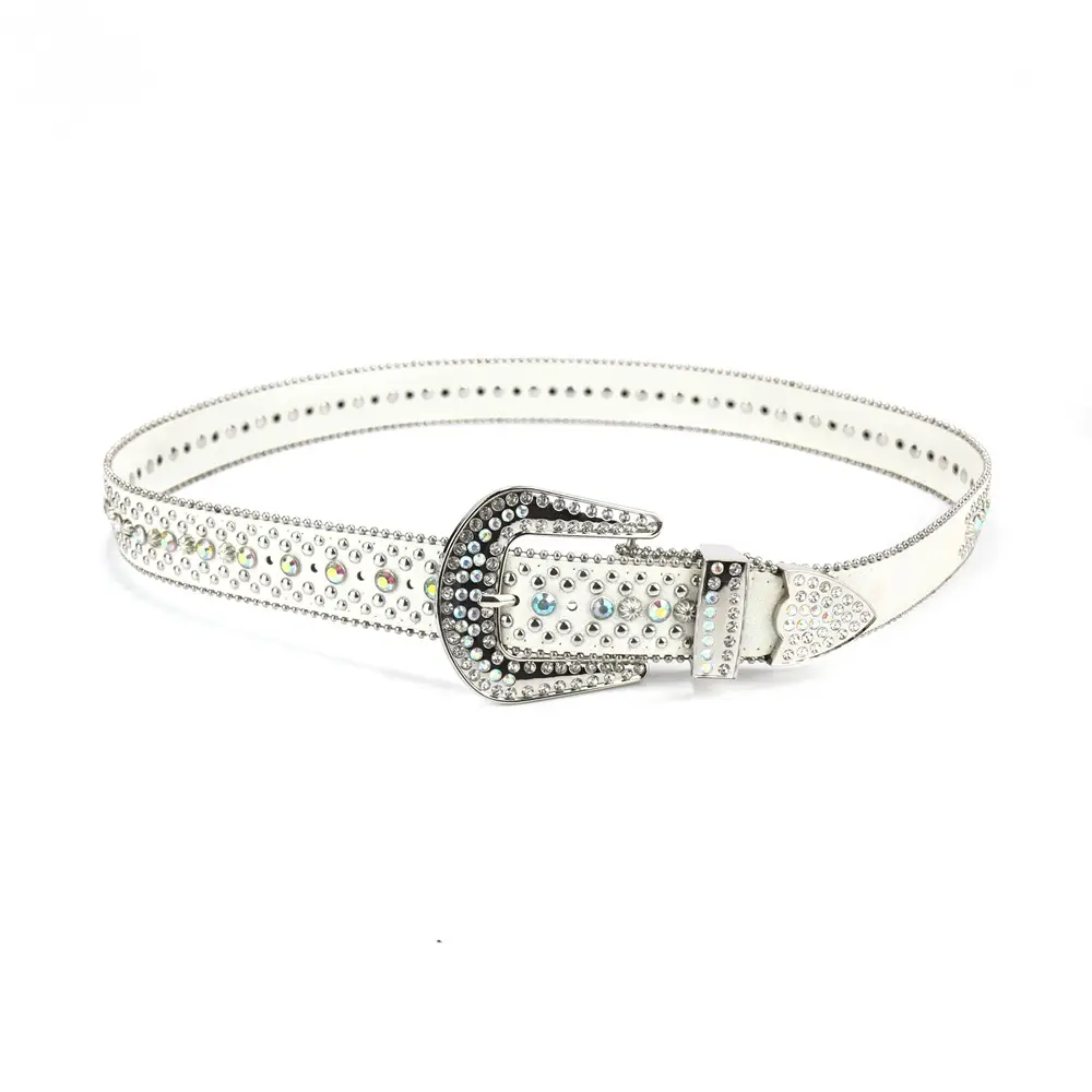 Women's Punk Diamond Pearl Belt Black Red - Image 3