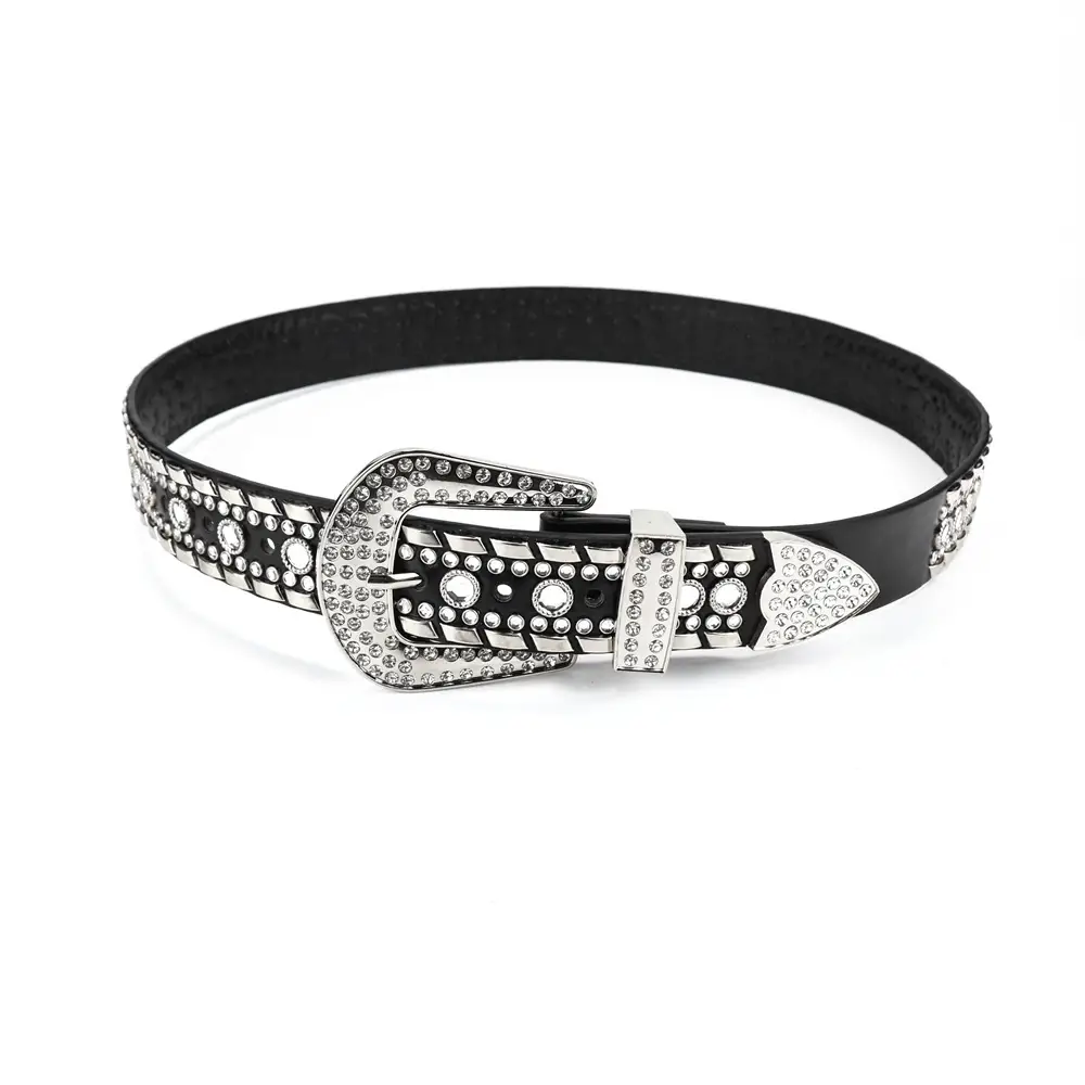 Women's Punk Diamond Pearl Belt Black Red - Image 4