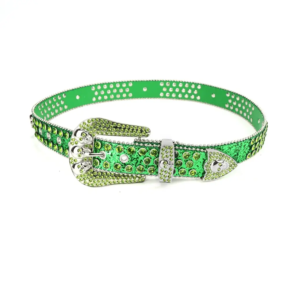 Women's Punk Diamond Pearl Belt Black Red - Image 7