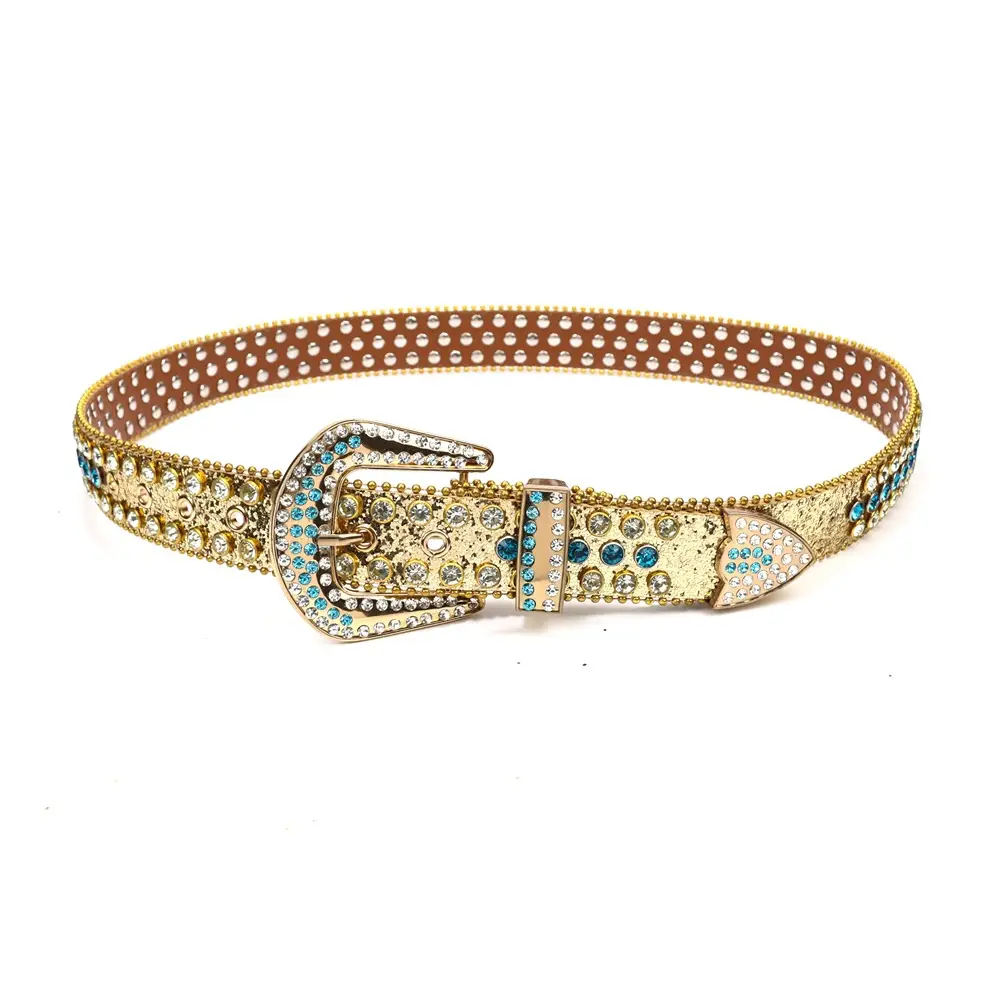 Women's Punk Diamond Pearl Belt Black Red - Image 9