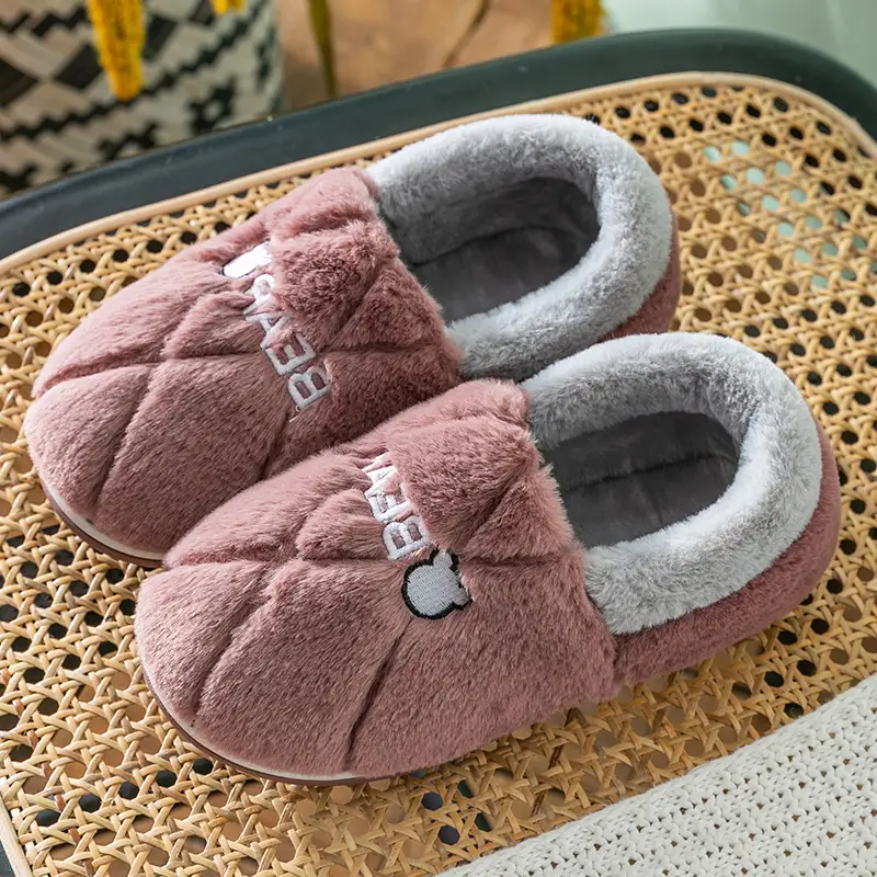 Women's cotton slippers winter covered heel indoor home warm Men's fleece-lined household wool cotton shoes women's outer wear winter - Image 5