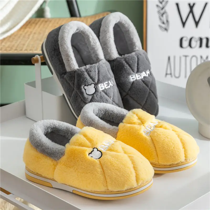 Women's cotton slippers winter covered heel indoor home warm Men's fleece-lined household wool cotton shoes women's outer wear winter - Image 6