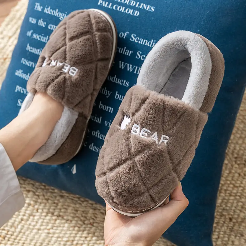 Women's cotton slippers winter covered heel indoor home warm Men's fleece-lined household wool cotton shoes women's outer wear winter - Image 3
