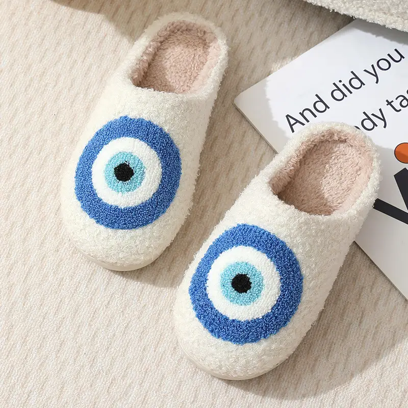 2023 cross-border new winter devil's eye cotton slippers women wholesale couples indoor home plush warm slippers