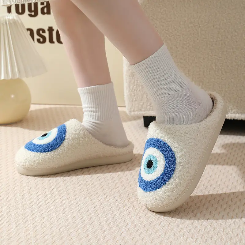 2023 cross-border new winter devil's eye cotton slippers women wholesale couples indoor home plush warm slippers