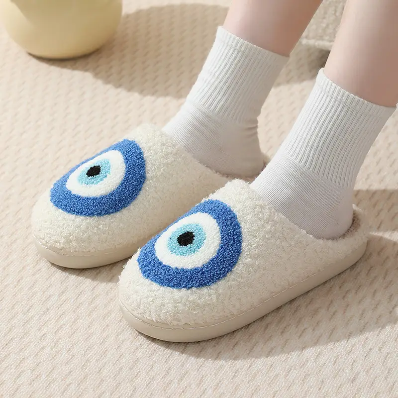 2023 cross-border new winter devil's eye cotton slippers women wholesale couples indoor home plush warm slippers