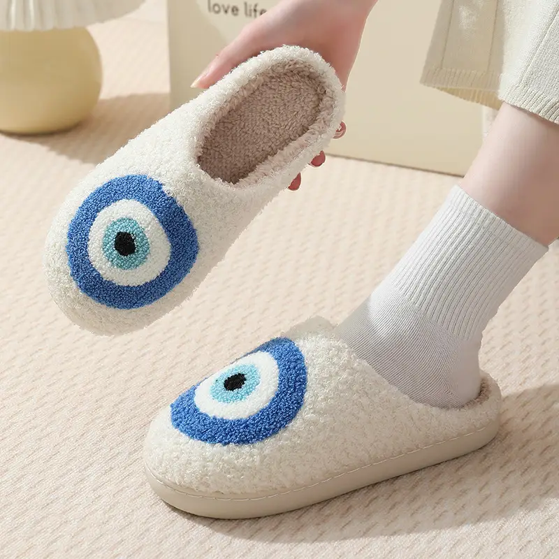2023 cross-border new winter devil's eye cotton slippers women wholesale couples indoor home plush warm slippers