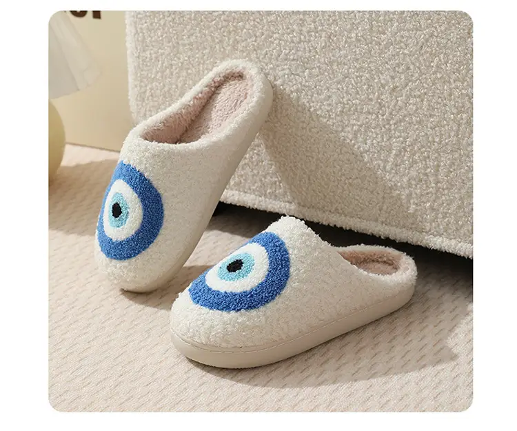 2023 cross-border new winter devil's eye cotton slippers women wholesale couples indoor home plush warm slippers — feature 11