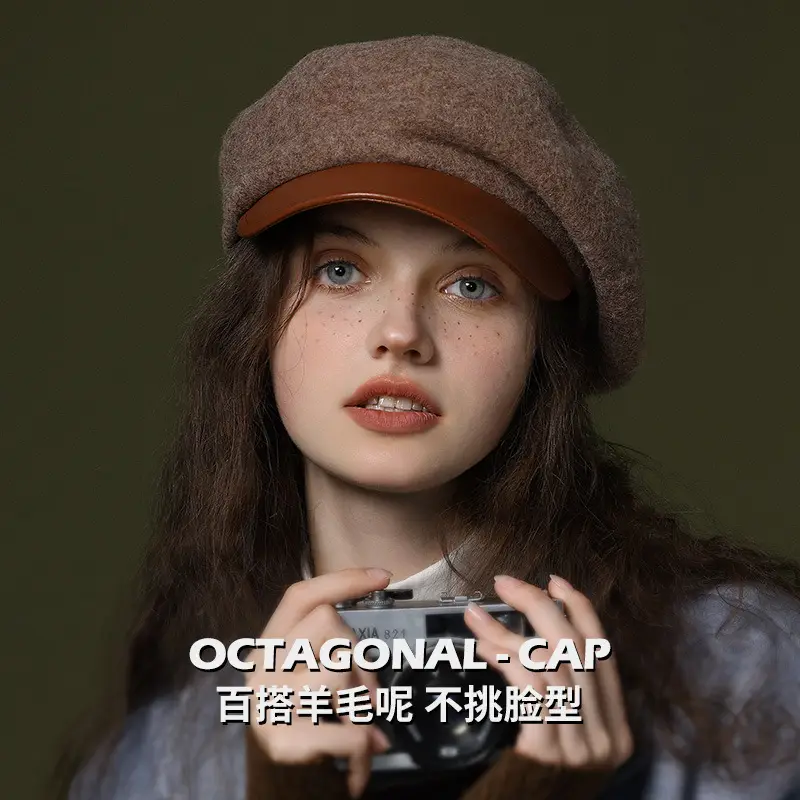 Women Knitted Octagonal Cap Winter Warm Beret - Image 5