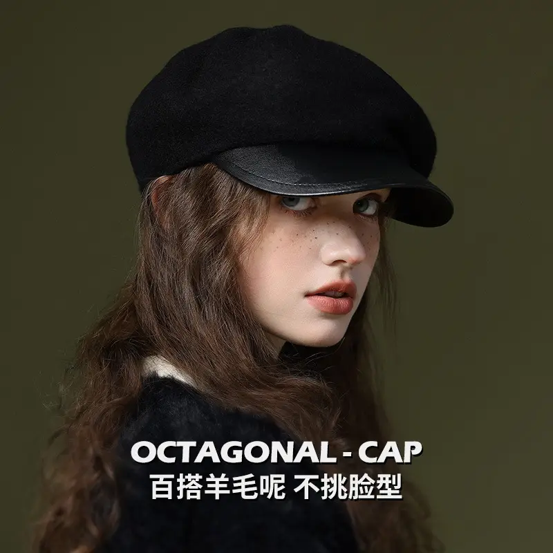 Women Knitted Octagonal Cap Winter Warm Beret - Image 6