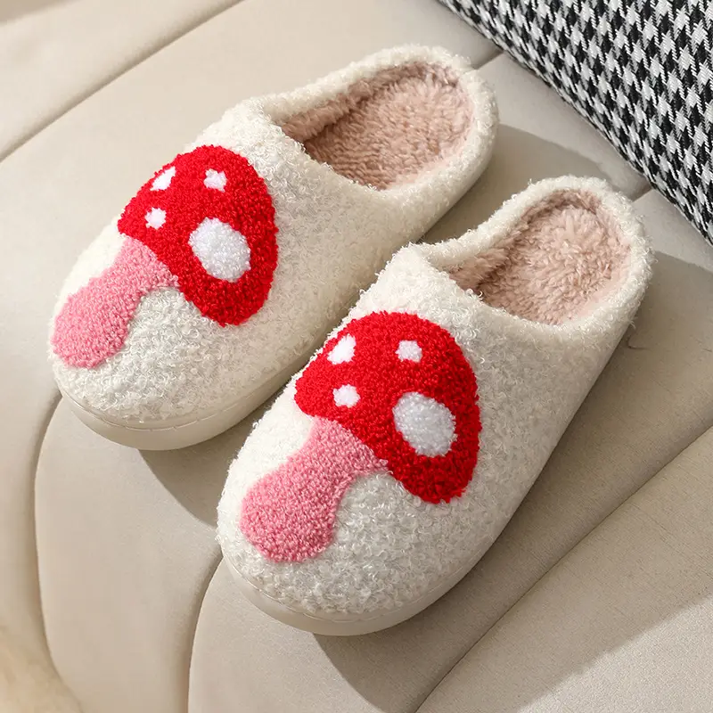 2023 cross-border new winter smiley mushroom cotton slippers women's indoor household non-slip home warm slippers wholesale