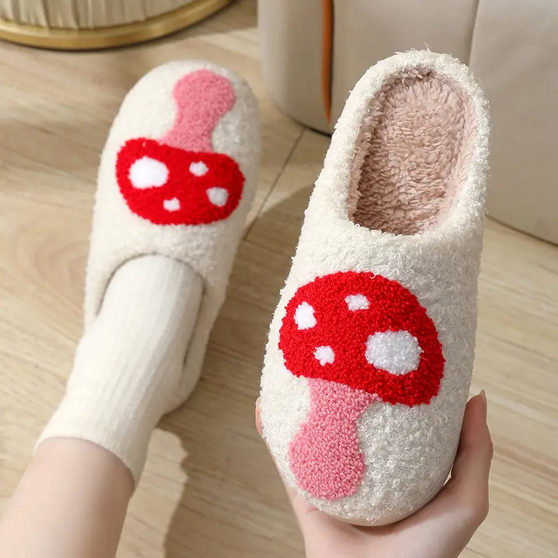 2023 cross-border new winter smiley mushroom cotton slippers women's indoor household non-slip home warm slippers wholesale