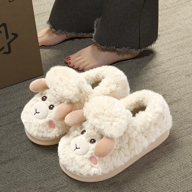Cotton slippers women's winter home indoor confinement shoes wholesale plush slippers men's warm cotton slippers non-slip platform