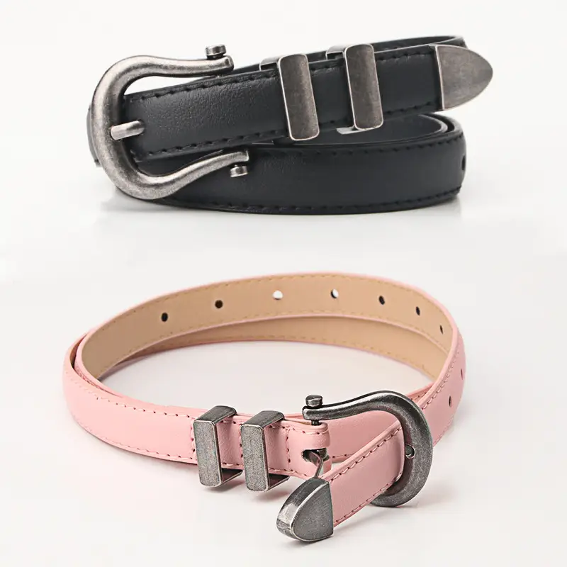 Black Leather Belt with Buckle for Women - Image 9