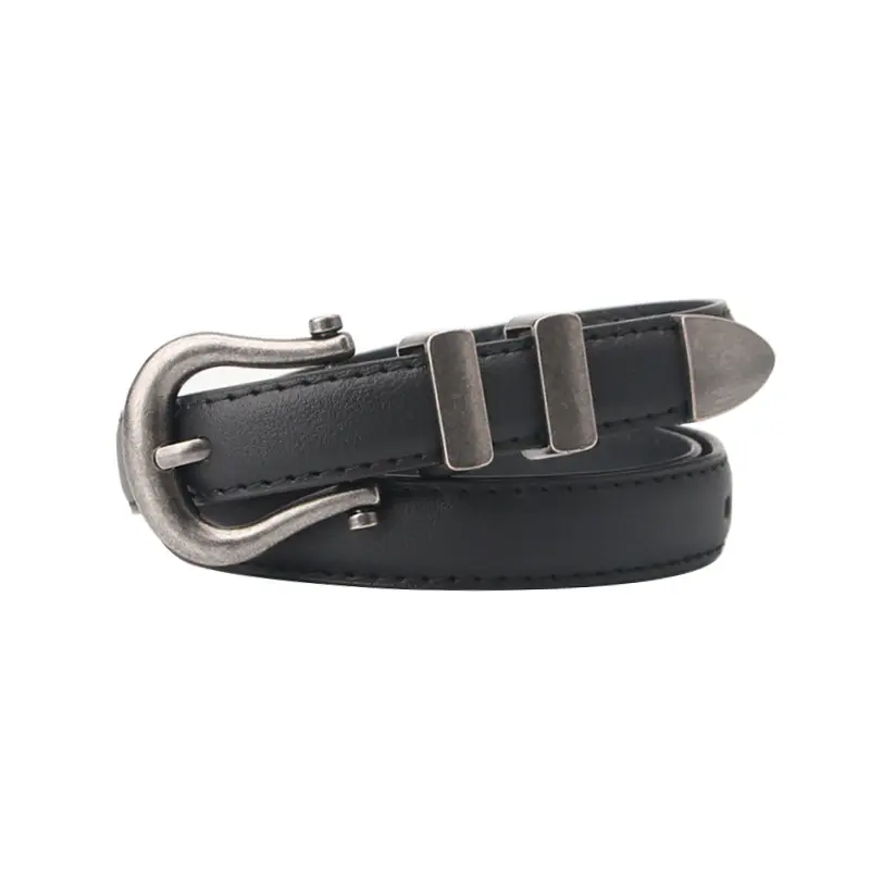 Black Leather Belt with Buckle for Women - Image 11