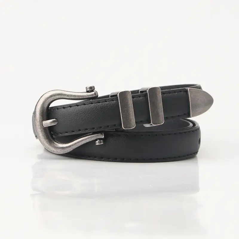 Black Leather Belt with Buckle for Women - Image 1