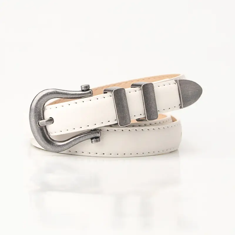Black Leather Belt with Buckle for Women - Image 2