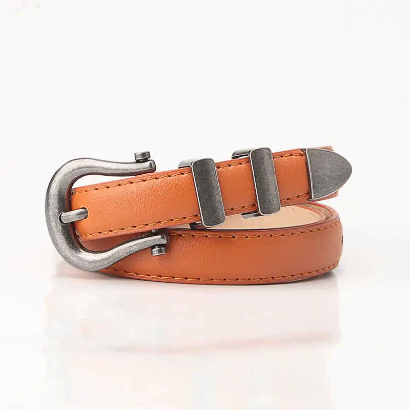 Black Leather Belt with Buckle for Women - Image 3