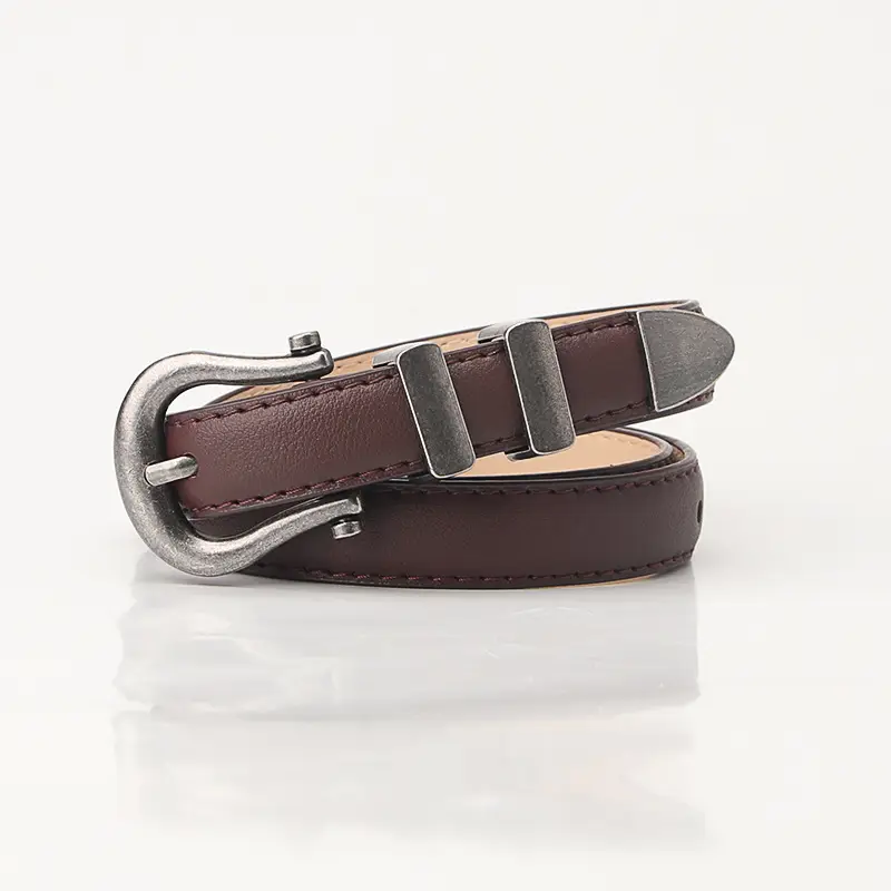 Black Leather Belt with Buckle for Women - Image 6