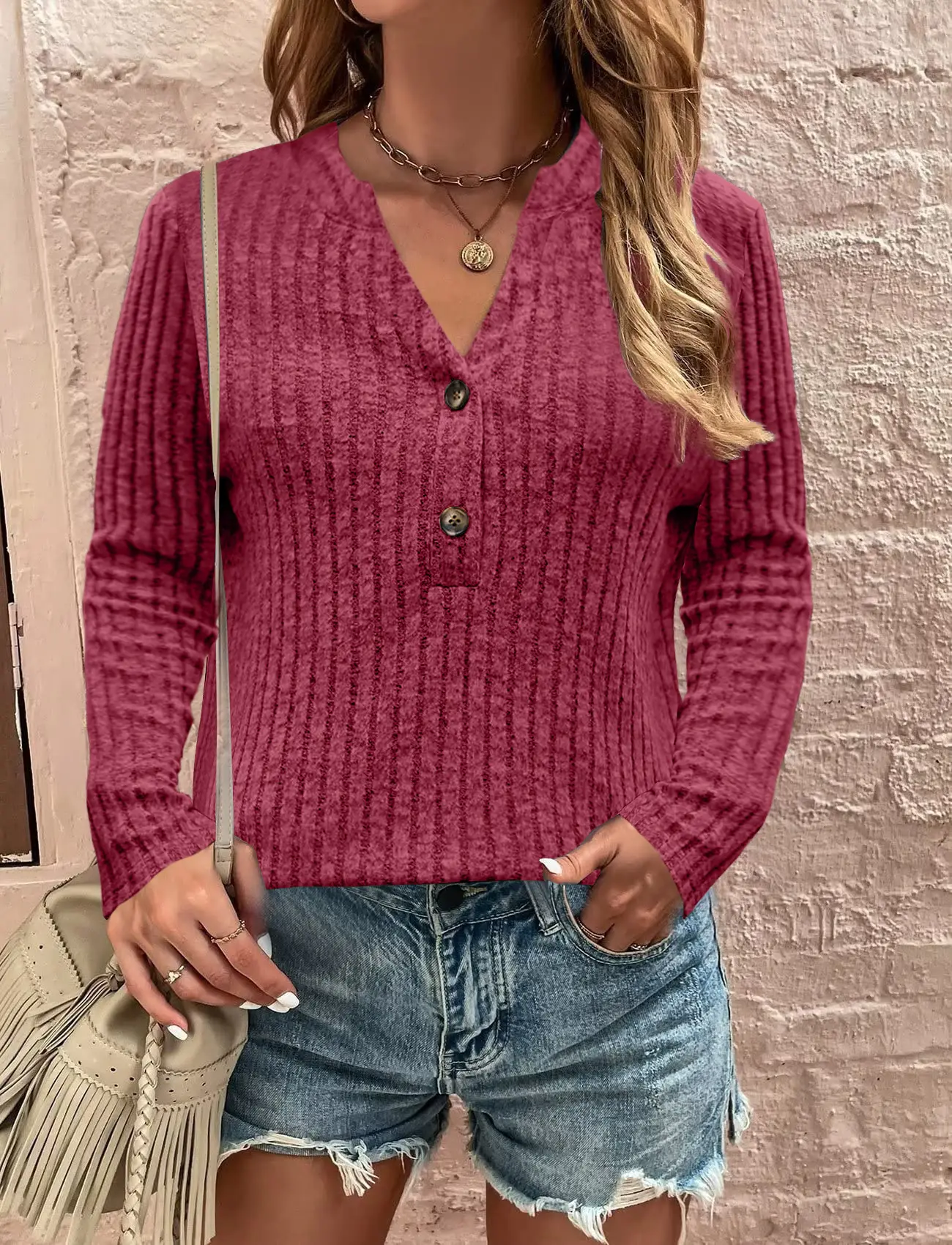 2023 Button Long-Sleeved V-Neck Cardigan Top - Image 10