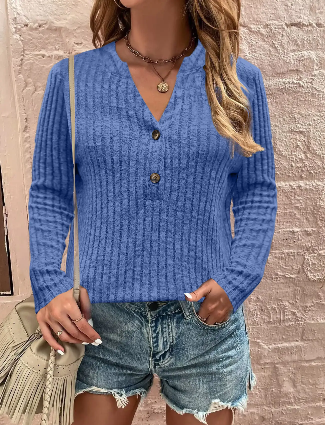 2023 Button Long-Sleeved V-Neck Cardigan Top - Image 3