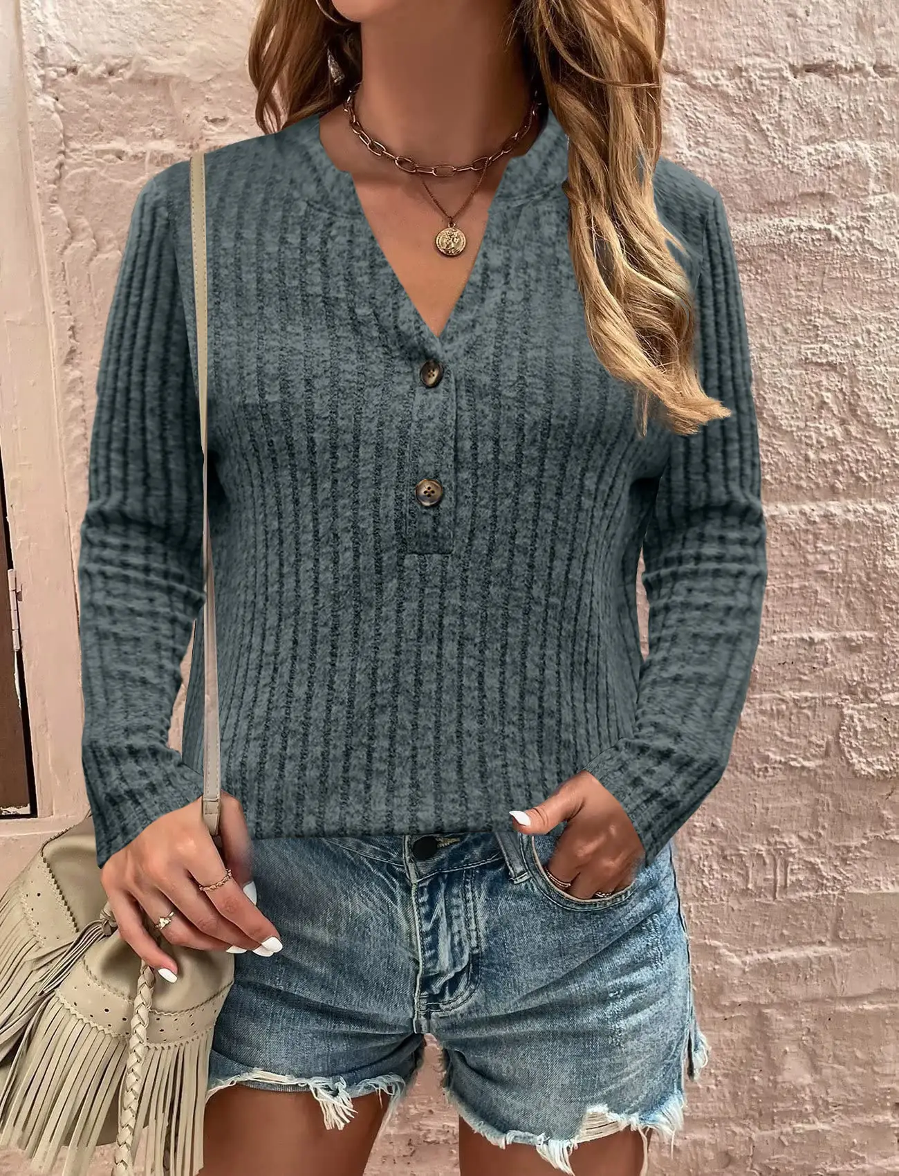 2023 Button Long-Sleeved V-Neck Cardigan Top - Image 6