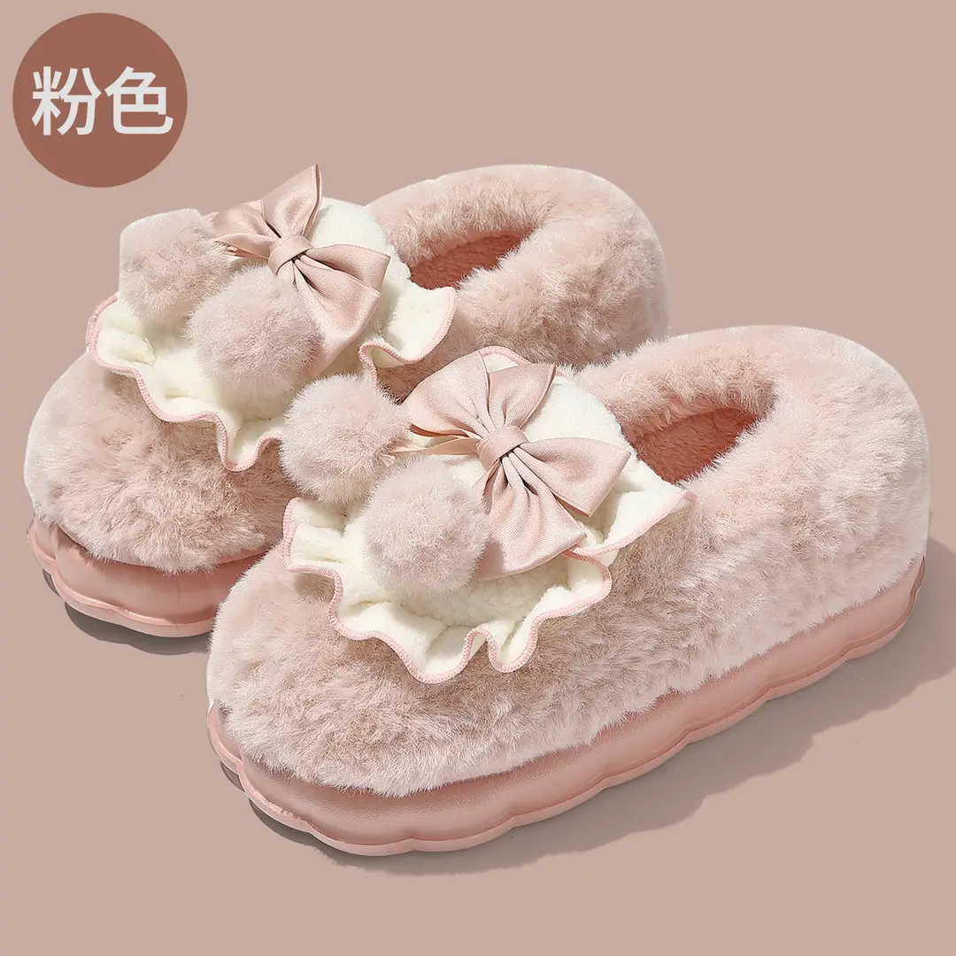 Women's Winter Home Cute Plush Slippers with Heel Cover, Warm Cotton Shoes for Women, Wholesale - Image 4