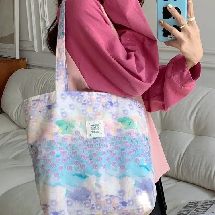 26101 New One-Shoulder Floral Cotton Tote Bag Large Capacity - Image 2