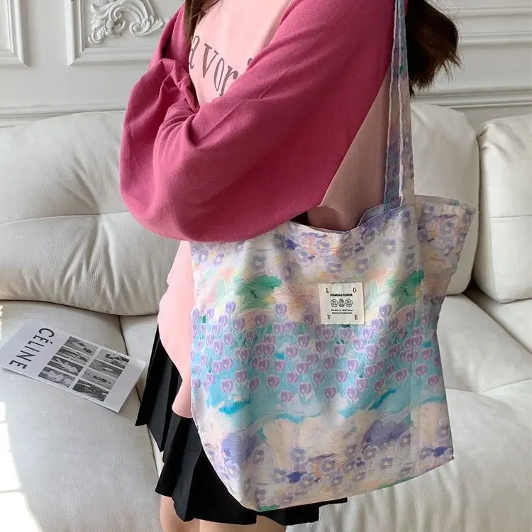 26101 New One-Shoulder Floral Cotton Tote Bag Large Capacity - Image 3