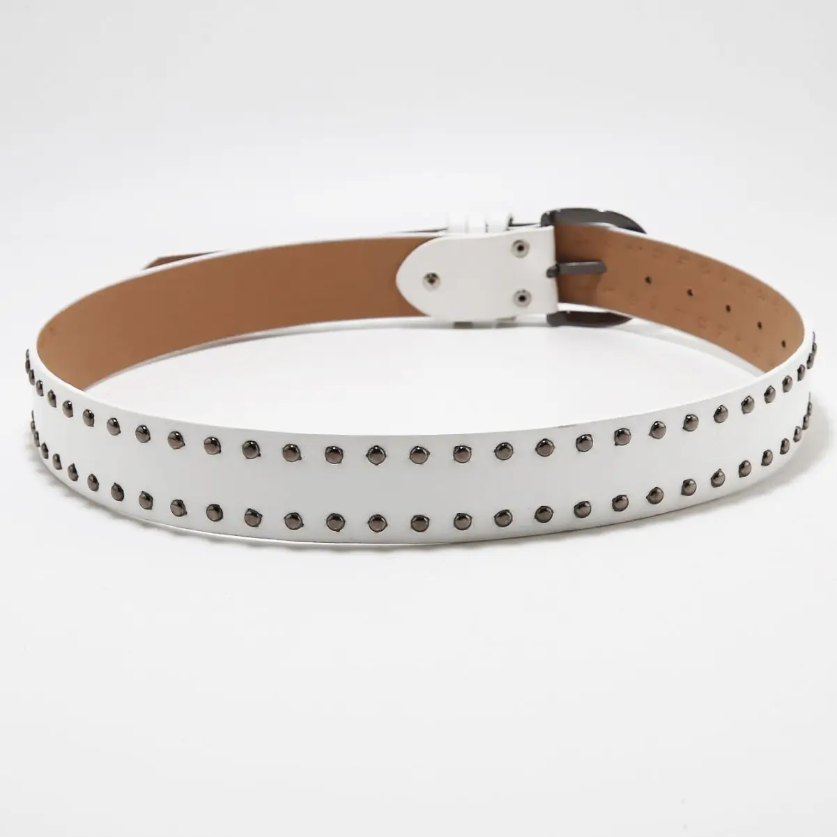 Women's White Rivet Belt with Buckle - Image 4