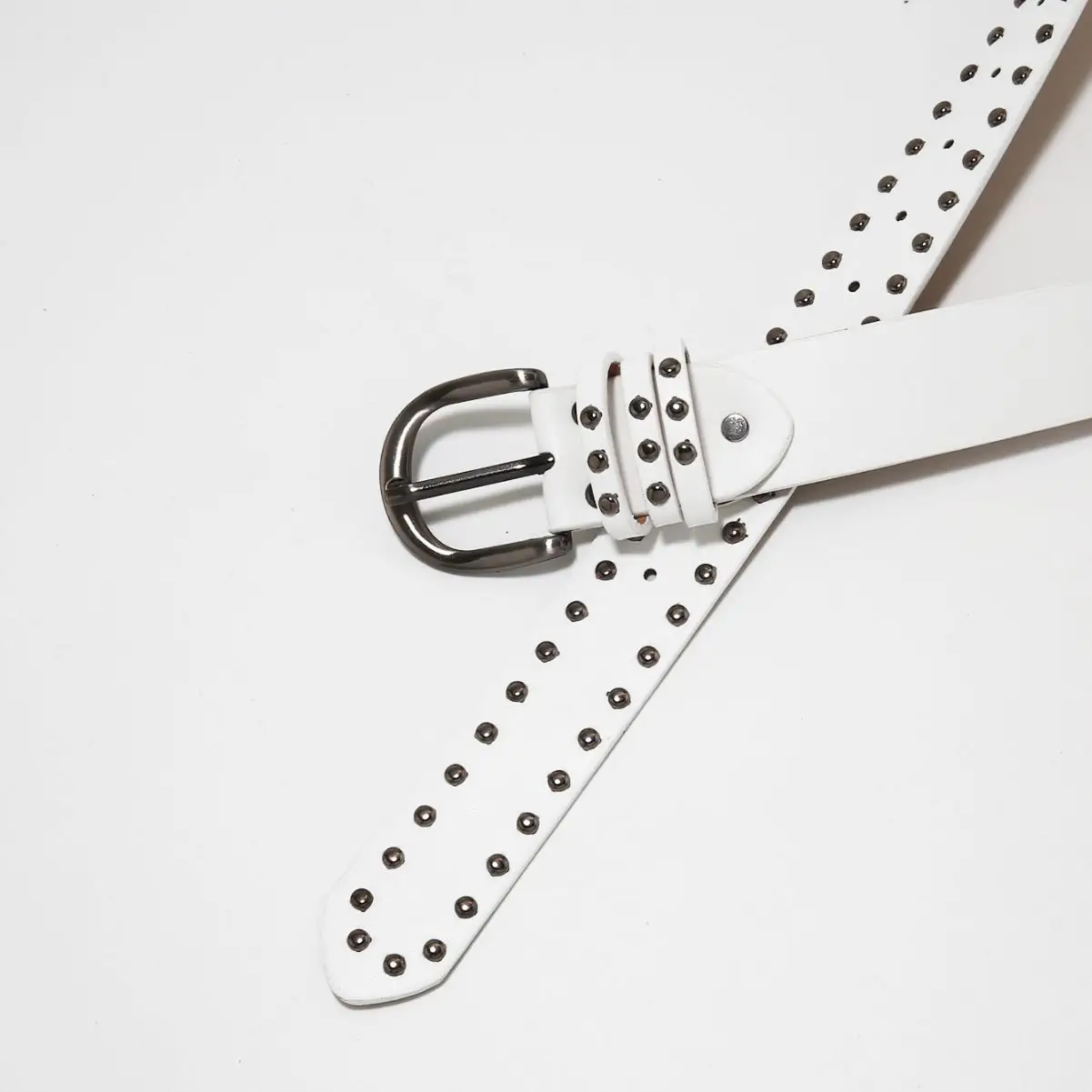 Women's White Rivet Belt with Buckle - Image 5