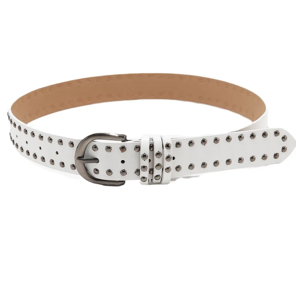 Women's White Rivet Belt with Buckle - Image 6
