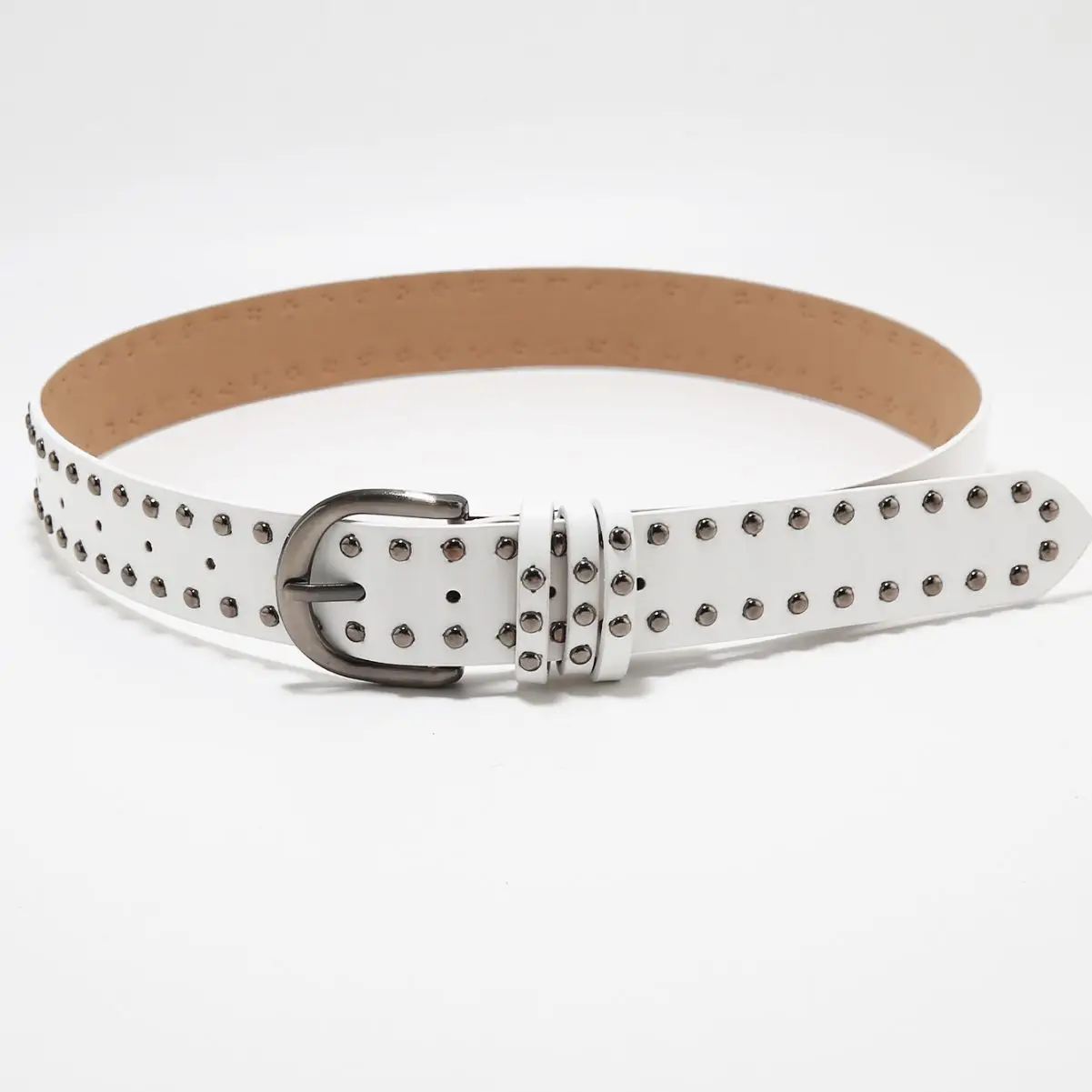 Women's White Rivet Belt with Buckle - Image 2