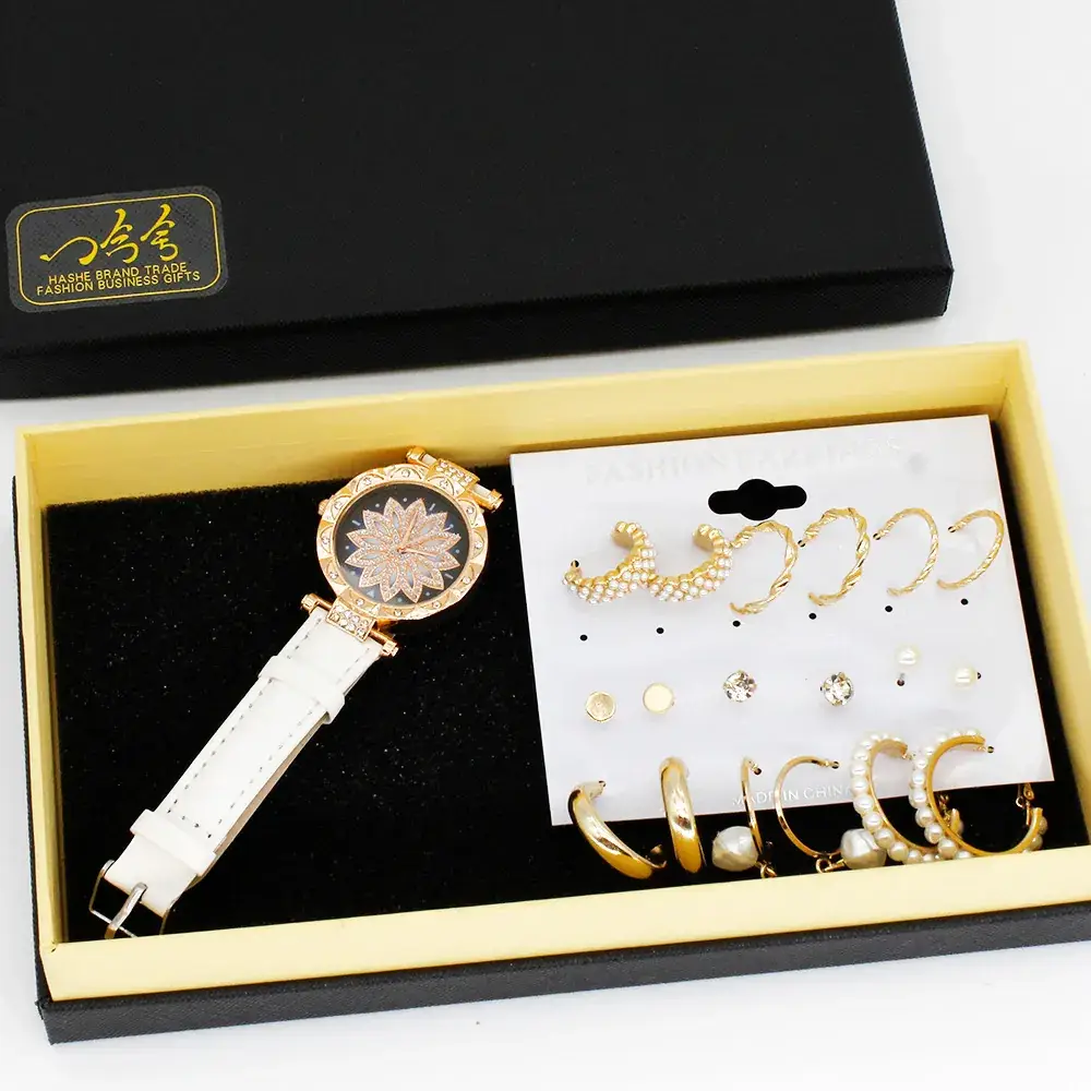 Gold Plated Earring Set with Wrist Watches for Women - Image 6